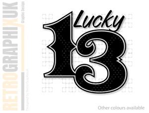 Lucky 13 vinyl sticker - Hot Rod Bobber Chop - Vespa side panels 125mm high- - Picture 1 of 6