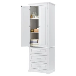 70" Tall Cabinet with 3 Drawers for Bathroom/Office Storage, White - Picture 1 of 11