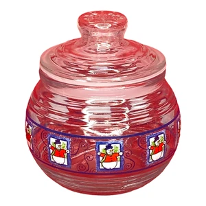 Clear Candy Jar & Lid Air Tight Seal Circular Ripple Trim & Snowman Decoration   - Picture 1 of 9