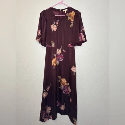 Rebecca Taylor Plum Purple Floral Silk Midi Dress Simone Fleur Flutter Sleeve 4 - Image 1 of 4