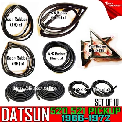 FOR DATSUN 520 521 PICKUP COMPLETE WEATHERSTRIP&RUN CHANNEL RUBBER PINCH SETx10 - Image 1 of 4