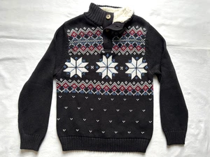 Chaps Sweater Boys Mock Neck Fair Isle Sherpa Collar Black Size S /P 8 Pre-owned - Picture 1 of 5