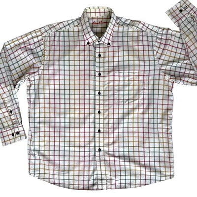 Alan Flusser Button Down Shirt Men's XL Cream Red Blue Plaid Long Sleeve Classic - Image 1 of 4