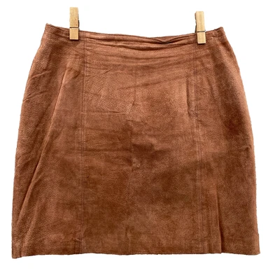 Savannah Suede Leather Skirt Women 14 P Brown Straight Corpcore Boho Western 70s - Image 1 of 4