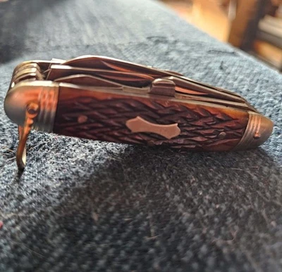 Vintage Japan Mitsuboshi Mini Camping Utility Pocket Knife 8 Tools Mitsubishi  - Image 1 of 4