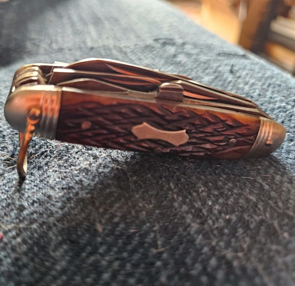 Navaja de bolsillo vintage Japón Mitsuboshi mini camping utilitaria 8 herramientas Mitsubishi  Foto 1 de 4