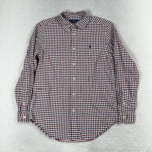 Ralph Lauren Shirt Youth 18 Blue Red Plaid Button Front 100% Cotton - Picture 1 of 6