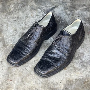 Max Leather USA Ostrich Square Toe Shoe Black Size 12 - Picture 1 of 11