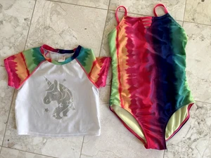 Cat & Jack, Girl's 2 Piece Unicorn Swimsuit, Size L (10/12) - Picture 1 of 11