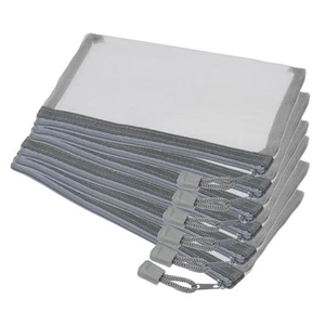 6 Pack Mesh Cosmetic Bags, A6 Nylon Pencil Cases | Zipper Organizer(Gray) - Picture 1 of 5