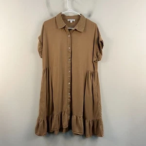Daily Thread Womens Large Dress Brown Button Collar S/S Ruffle Knee Length 20959 - Picture 1 of 10