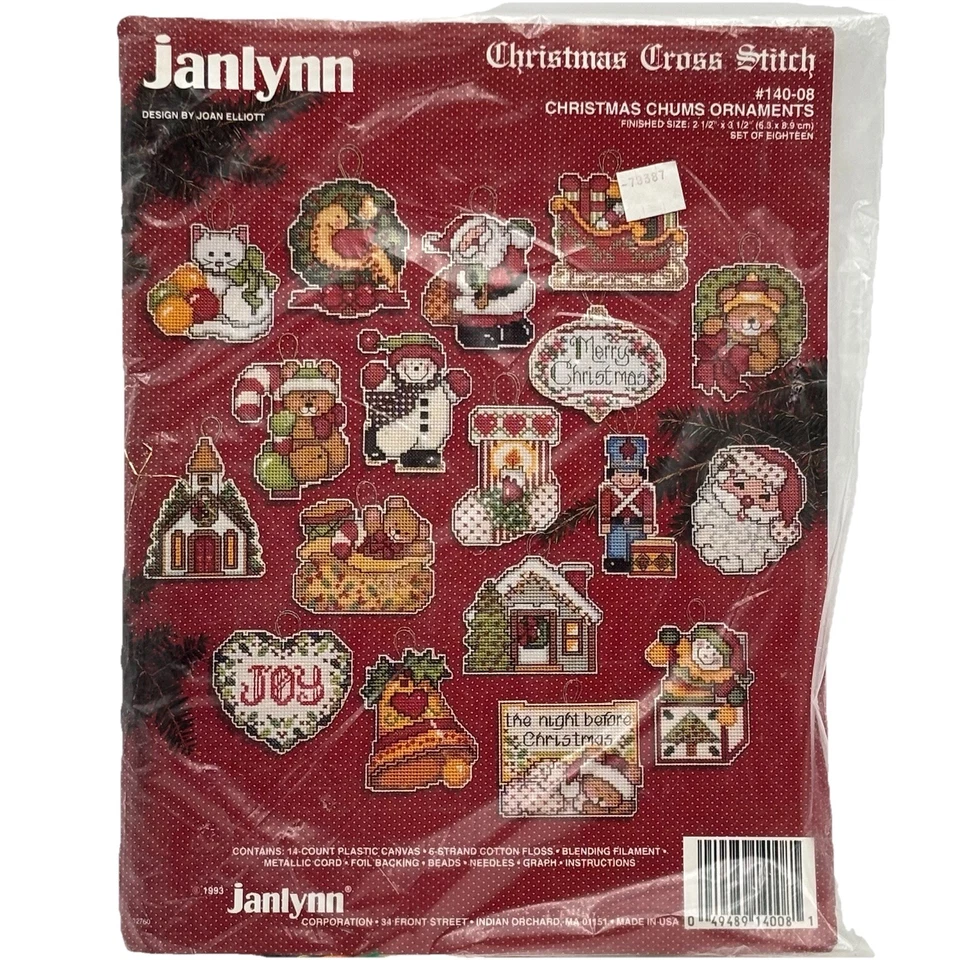 Janlynn Christmas Chums Ornaments Cross Stitch 14ct Plastic Canvas Kit Makes 18