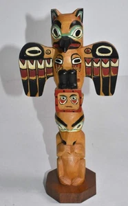 Patrick Seale Hand Carved Totem Pole Yellow Cedar Signed Alaskan Artist 9.5"h - Picture 1 of 7