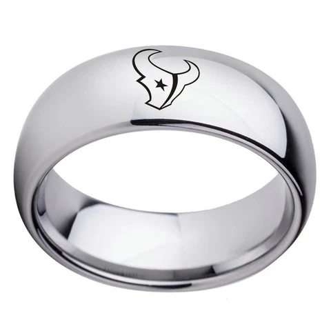 Houston Texans Football Team Silver Stainless Steel Band Rings Size 6-13 Cover
