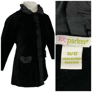 KC Parker Dress Coat Girls 10/12 Black Velvet Longline Party Church Formal - Picture 1 of 15