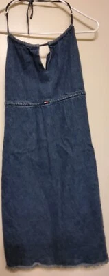 Niñas Tommy Hilfiger Halter Cordón Trasero Denim Azul Jean Solero Talla 7 Foto 1 de 4