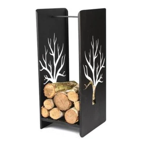 Kaminholzregal Baummuster Holzkorb Metall Kaminholzständer modern loft schwarz - Bild 1 von 9