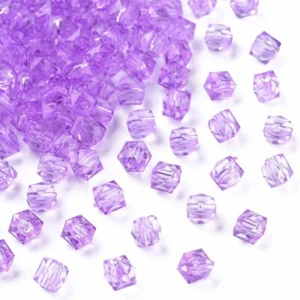 50 x Purple Coloured Acrylic Faceted Cube Shaped Beads - Size 5.5mm. - Picture 1 of 2