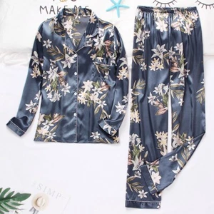 Women Silk Satin Pajamas Set Long Sleeve Button-Down Sleepwear Loungewear Charm - Picture 1 of 129