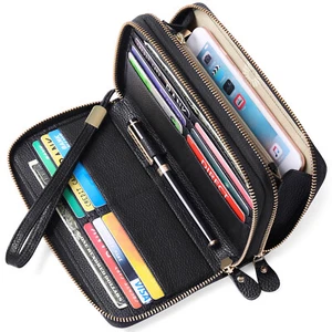 Women Real Leather Wallet Zipper RFID Blocking Phone Card Holder Clutch Purse - Picture 1 of 23