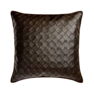 Decorative Cushion Case Brown 16"x16", Square Faux Leather - Brown Leather Weave - Picture 1 of 3