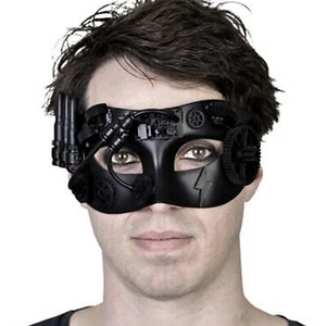 Black Steampunk Eye Masquerade Mask Costume Accessory Gears Mens Sterling - Picture 1 of 1