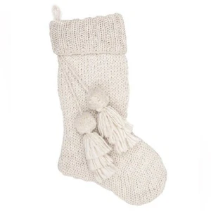Nwt Place and time 22" Christmas Chunky Knit Stocking white cream  boho tassel - Picture 1 of 6