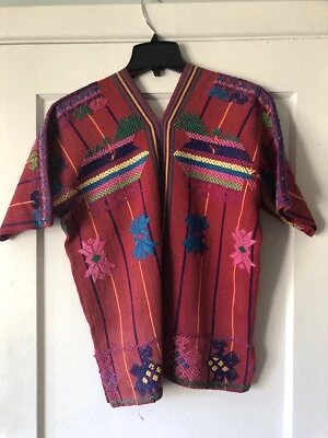 Pájaros DE COLECCIÓN TEJIDO A MANO BORDADO GUATAMALA HUIPIL TOP ROJO  Foto 1 de 4
