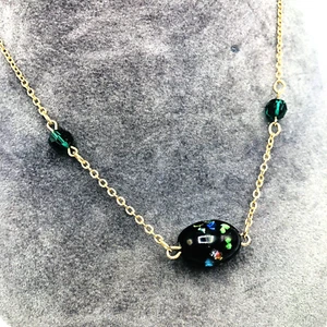 Vtg Sarah Coventry Dichroic Glass Necklace Signed 16" Green Crystal Beads - Picture 1 of 6