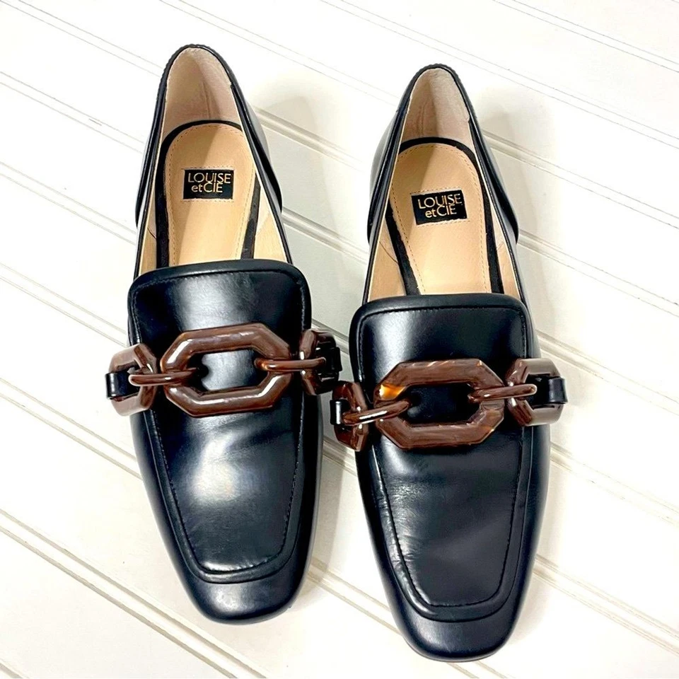 Mocasín clásico Louise et Cie Emlen cadena tortuga cuero negro 7,5 Foto 1 de 4