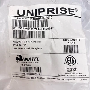 Commscope Uniprise CAT6 10ft Blue Patch Cords UNC6-BL-10F - Picture 1 of 4