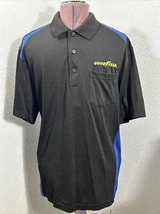 Goodyear Polo Shirt Authentic Mechanic Wear Black Blue Performance Mens Large - Picture 1 of 10