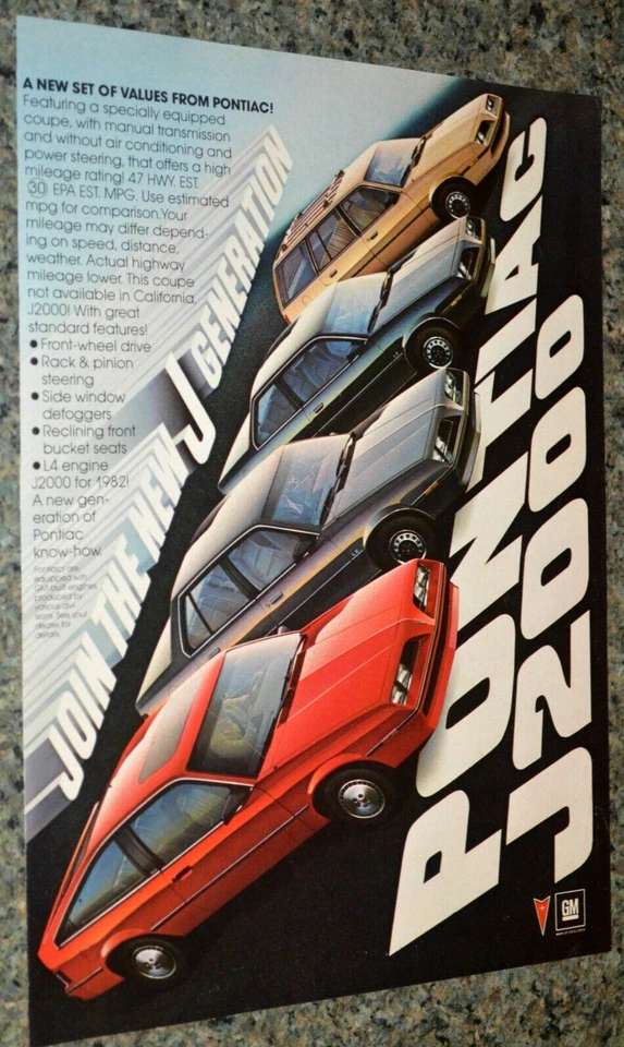 Pontiac J2000 1982 anuncio original impreso anuncio 82 J 2000 Foto 1 de 1