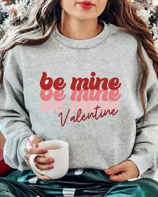 Camisa Be Mine Valentine XXL Gris Manga Larga Día de San Valentín Rosa Cómoda Vacaciones Foto 1 de 4