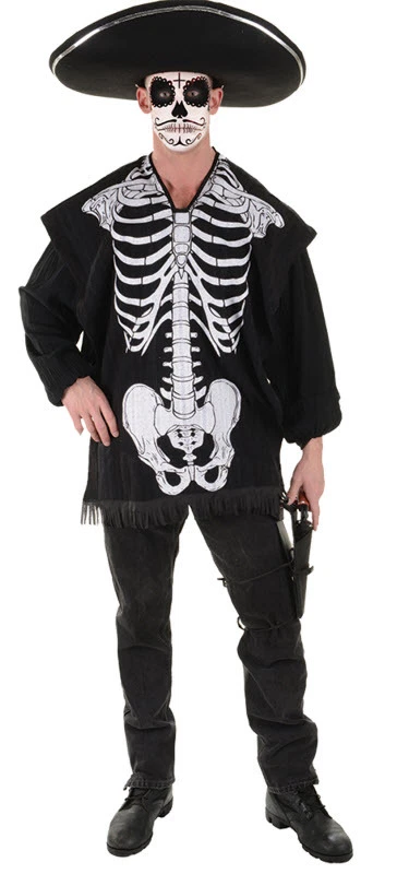 MEXICAN MEXICO SKELETON PONCHO WESTERN COSTUME SERAPE BLANET DAY OF THE DEAD  - Image 1 of 1