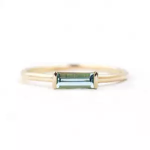 14k Festgelbgold Natürlich Aquamarin Edelstein Handgemacht Minimalist Damen Ring - Bild 1 von 4
