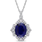 AMOUR 4 1/6 CT TGW Created Blue Sapphire and 1/6 CT TW Diamond Vintage Halo