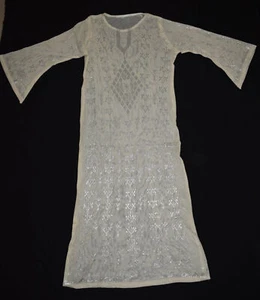 Egyptian Assuit silver color metal / net tulle fabric Dress Abaya Kaftan - Picture 1 of 7