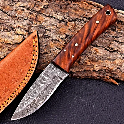 M DAMASCUS Custom Made Damascus Hunting Skinner Knife Hand Forged Damascus Steel Wood 2900