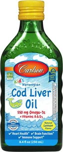 - Kid'S Cod Liver Oil, 550 Mg Omega-3S, Vitamins a & D3, Wild Norwegian, Lemon,  - Picture 1 of 8