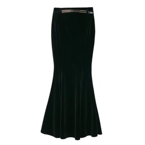 Women Velvet Pleuche Long Skirt Mermaid Pleated Ruffle Slim High Waist Burgundy - Picture 1 of 10