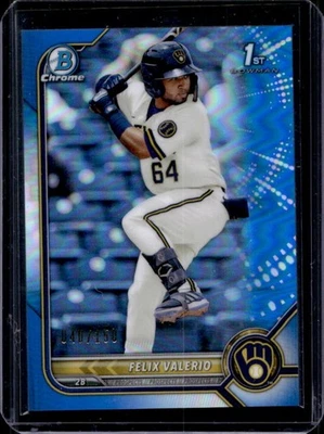 2022 Bowman Felix Valerio Chrome 1st Prospect Blue Refractor #40/150 Brewers - Image 1 of 2