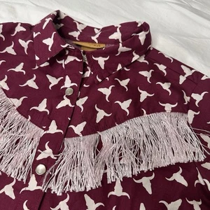 Vintage Wrangler Kids Bull Fringe Pearl Snap Shirt Sz Large - Picture 1 of 11