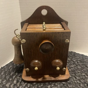 Soporte posavasos para teléfono con manivela de madera vintage con 6 posavasos de corcho de madera, hecho en Japón - Imagen 1 de 16