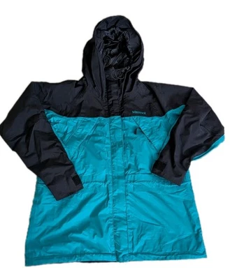 VTG 90s Marmot Ski Snowboard Rain Gore-Tex Shell Jacket Mens Large Teal Black - Image 1 of 4