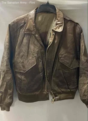 Chaqueta Bomber Hunt Club Para Hombres Cuero Marrón Manga Larga Bolsillos Cremallera Completa Talla 46R Foto 1 de 4