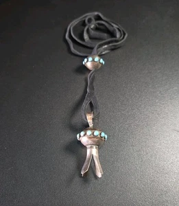 Collar Vintage Nativo Americano Plata Esterlina y Turquesa Flor de Calabaza - Imagen 1 de 11
