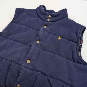 Vintage Polo Ralph Lauren Cotton Quilted Puffer Vest Mens 2XL Blue Flannel Lined - Picture 1 of 8
