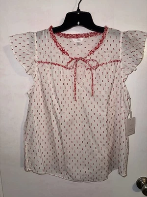 NUEVO CON ETIQUETAS Blusa Lauren Conrad Para Mujer Talla Grande Manga Gorra Blanca Roja Foto 1 de 4