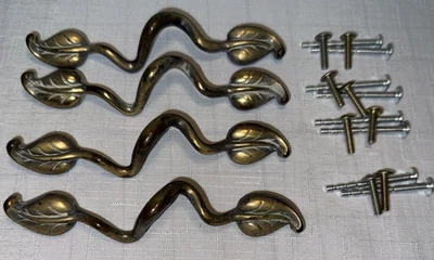 VTG Brass Cabinet Pulls Leaf Twisty Vine Drawer KBC 45966 Keeler Tropical Lot 4 - Image 1 of 4